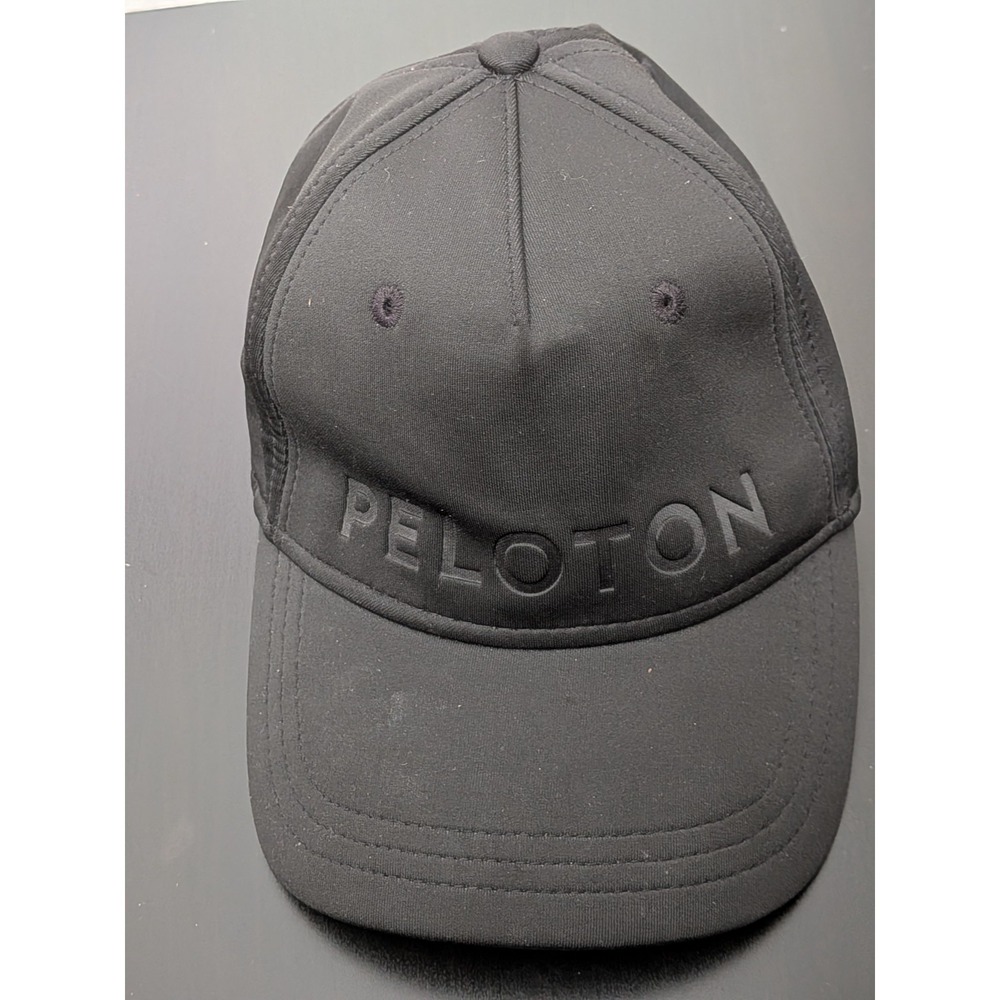 Peloton Cycling Hat Black Embossed Logo Adjustable Strapback Cap Red‎ Strap